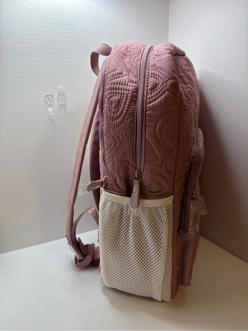 Luv Betsey Johnson Quilted Pink Hearts school Backpack W pencil case